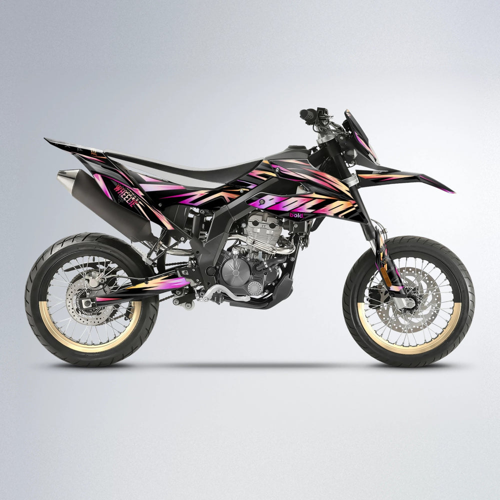 SCAN Aprilia SX 125 supermoto graphics kit in Pink & Yellow