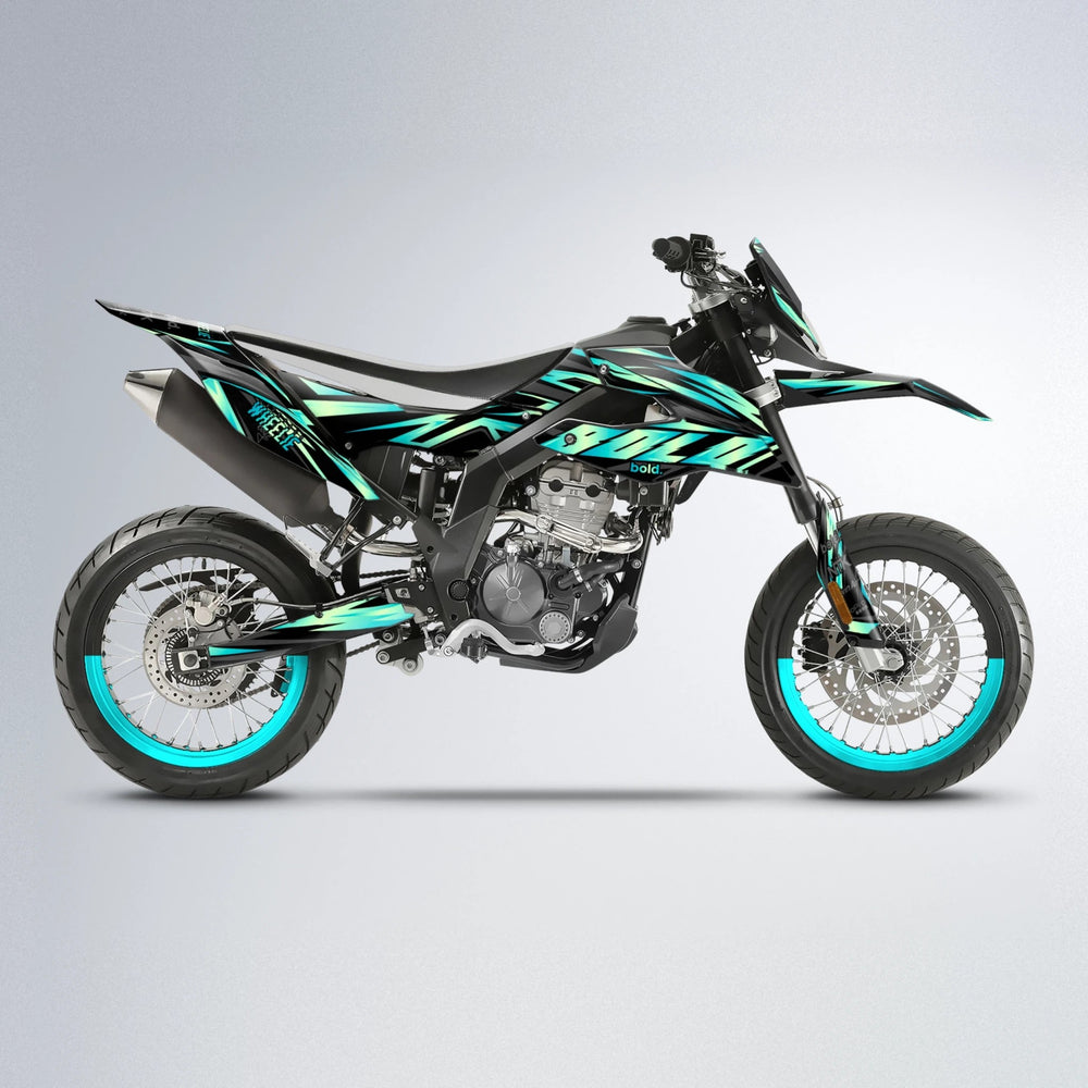 SCAN Aprilia SX 125 supermoto graphics kit in Teal