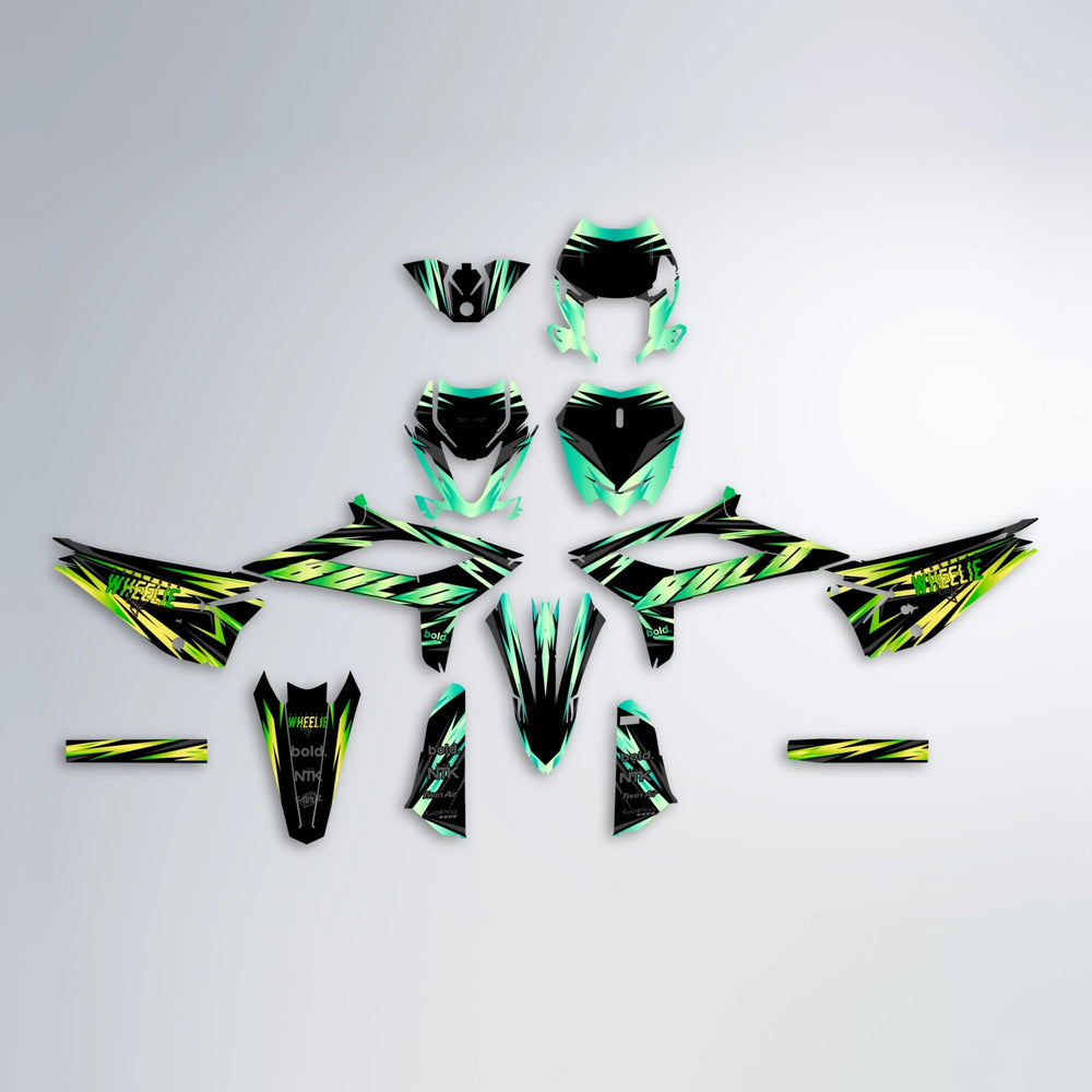 SCAN Beta graphics kit parts layout in Cyan & Green