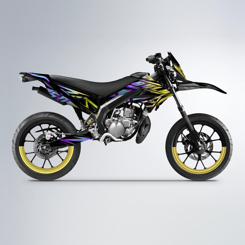 SCAN Derbi Senda supermoto graphics kit in Purple & Yellow