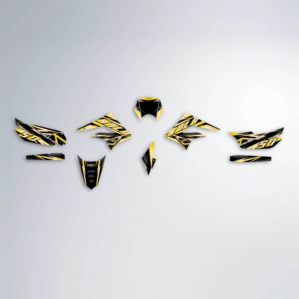 SCAN Derbi Senda graphics kit parts layout in Yellow