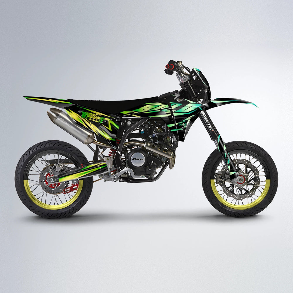 SCAN Fantic supermoto graphics kit in Cyan & Green