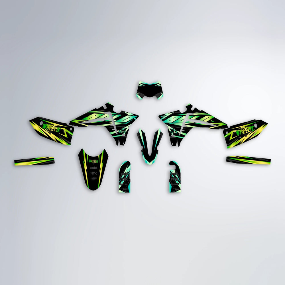 SCAN Fantic graphics kit parts layout in Cyan & Green