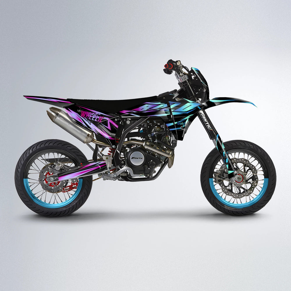 SCAN Fantic supermoto graphics kit in Pink & Light Blue