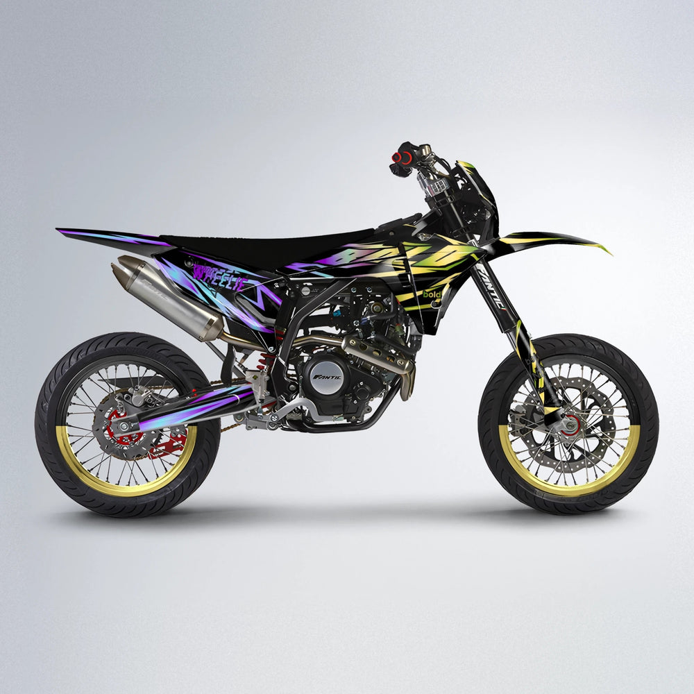 SCAN Fantic supermoto graphics kit in Purple & Yellow