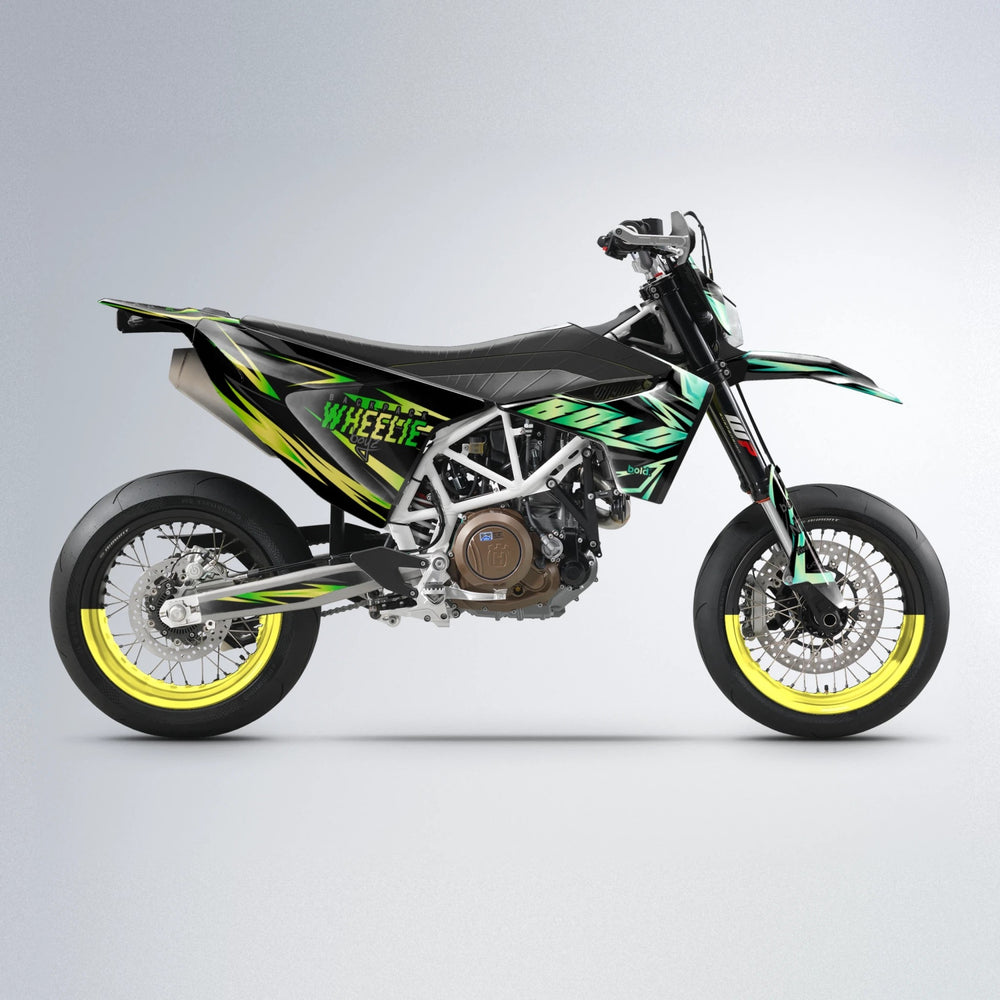 SCAN Husqvarna 701 supermoto graphics kit in Cyan & Green