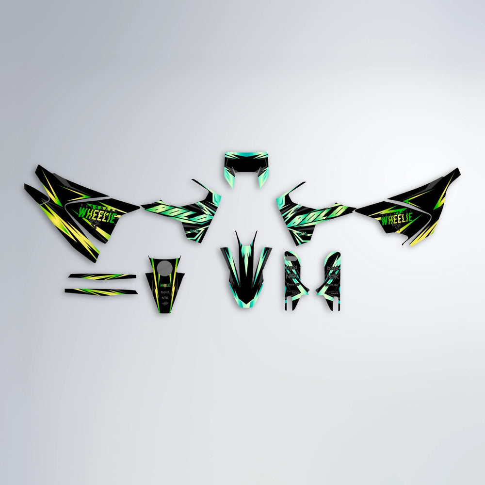 SCAN Husqvarna 701 graphics kit parts layout in Cyan & Green