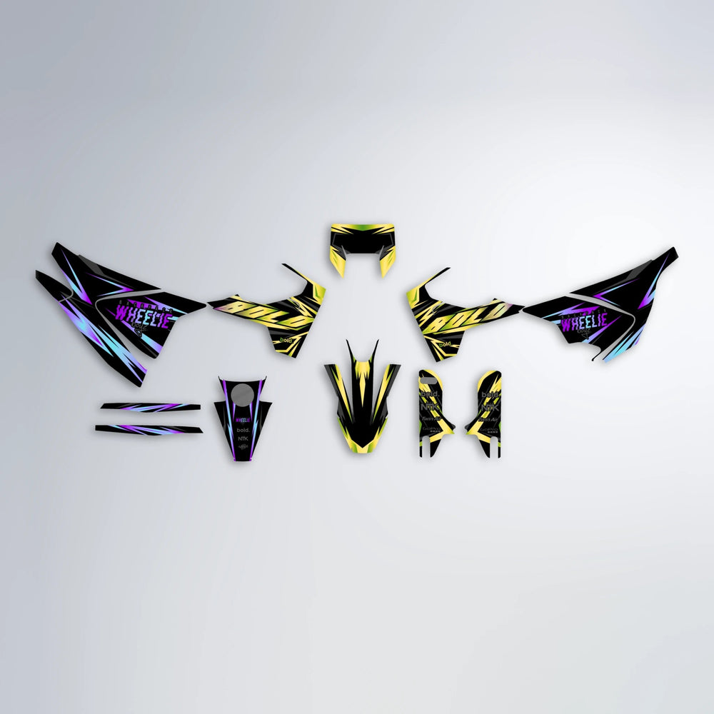 SCAN Husqvarna 701 graphics kit parts layout in Purple & Yellow