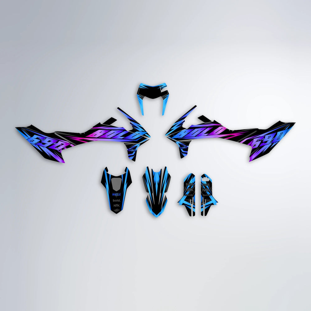 SCAN KTM SMC 690 graphics kit parts layout in Blue Purple Fade
