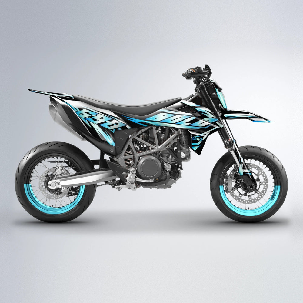 SCAN KTM SMC 690 supermoto graphics kit in Light Blue & White