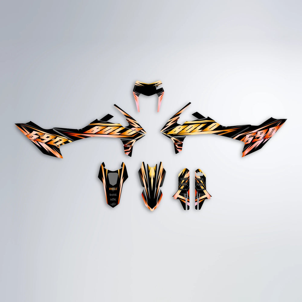 SCAN KTM SMC 690 graphics kit parts layout in Orange & Yellow