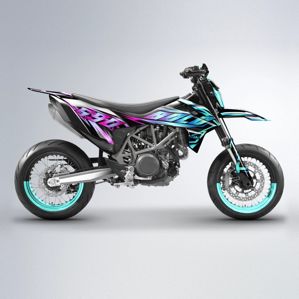 SCAN KTM SMC 690 supermoto graphics kit in Pink & Light Blue