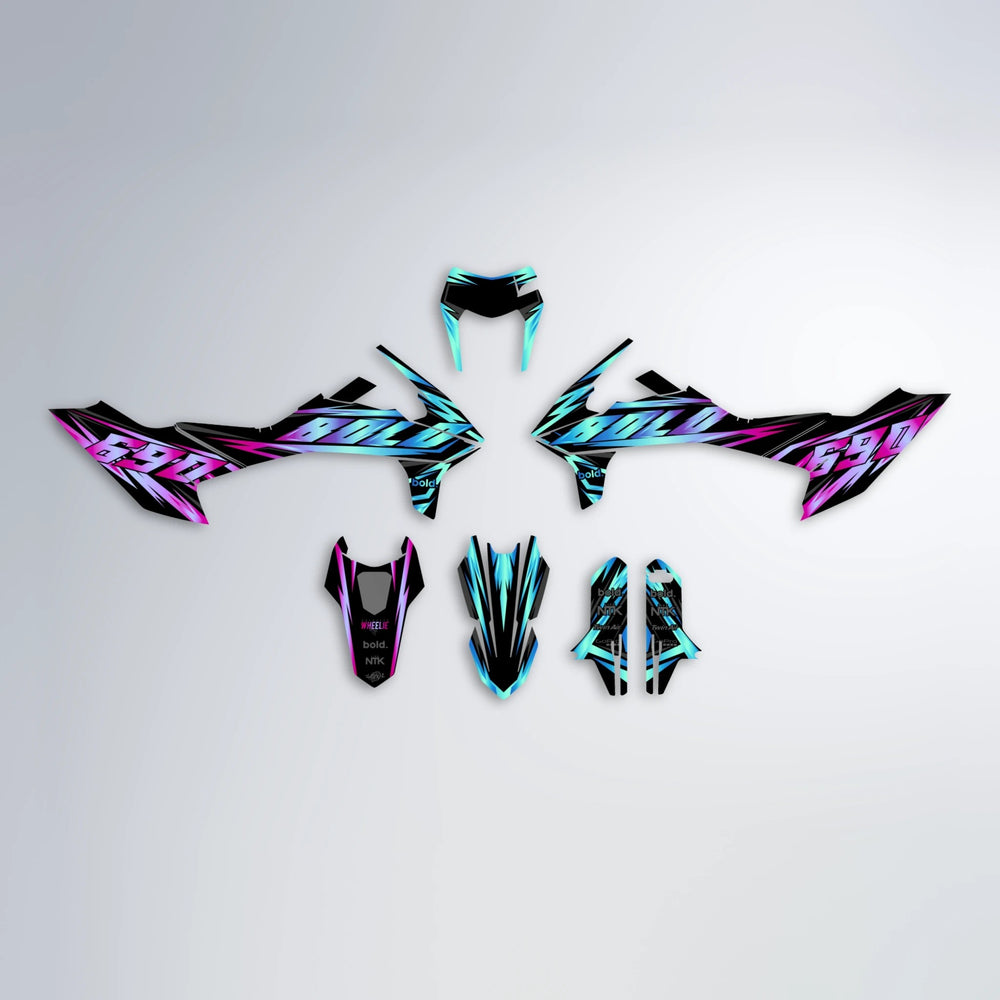 SCAN KTM SMC 690 graphics kit parts layout in Pink & Light Blue