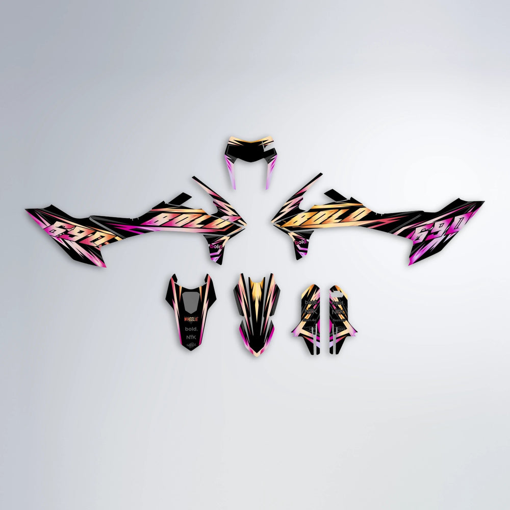 SCAN KTM SMC 690 graphics kit parts layout in Pink & Yellow