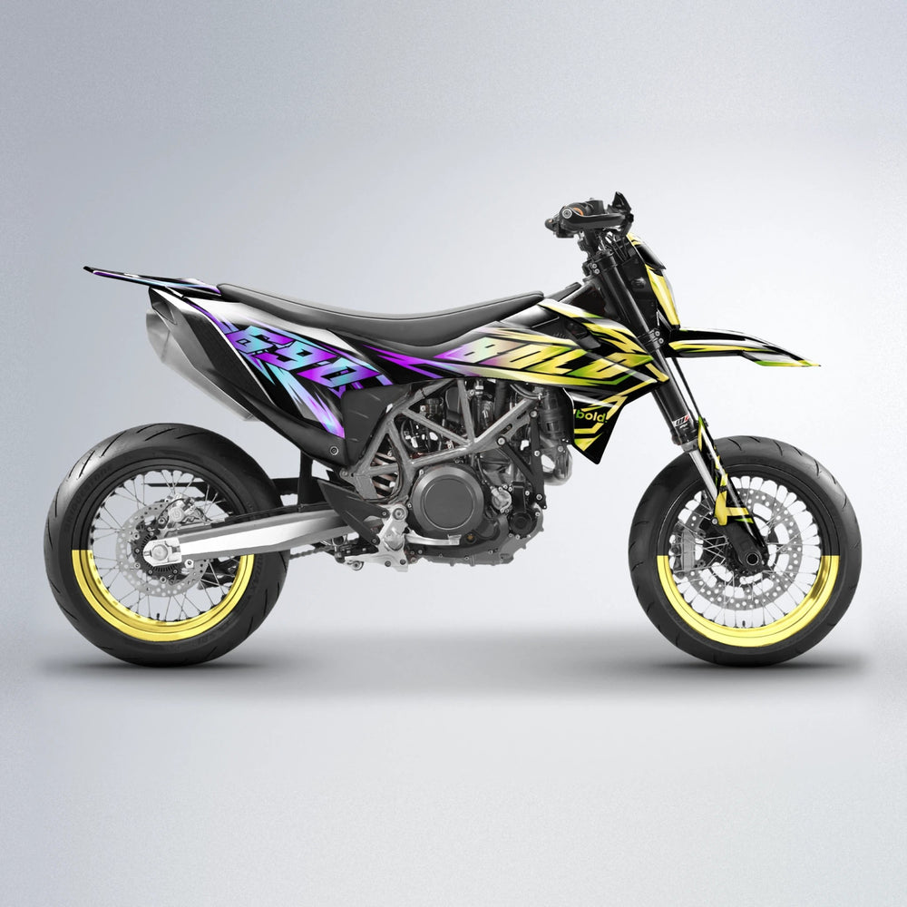 SCAN KTM SMC 690 supermoto graphics kit in Purple & Yellow