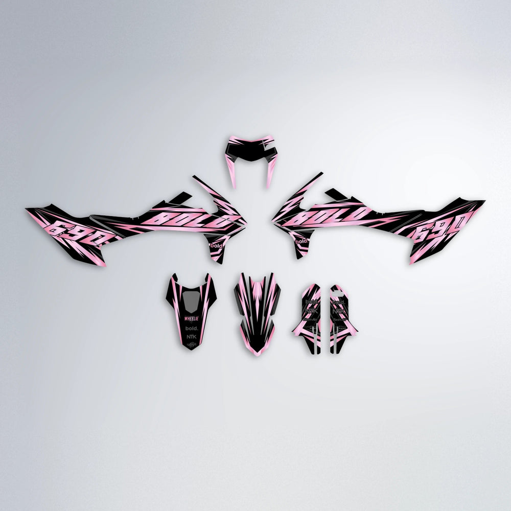 SCAN KTM SMC 690 graphics kit parts layout in Sakura Pink