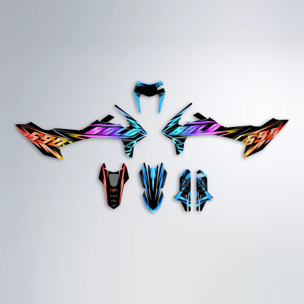 SCAN KTM SMC 690 graphics kit parts layout in Sunset Fade