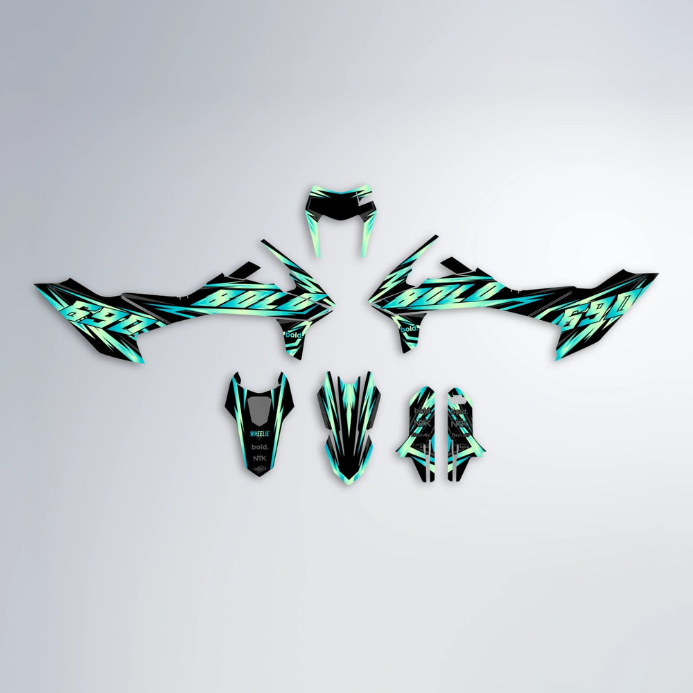 SCAN KTM SMC 690 graphics kit parts layout in Teal