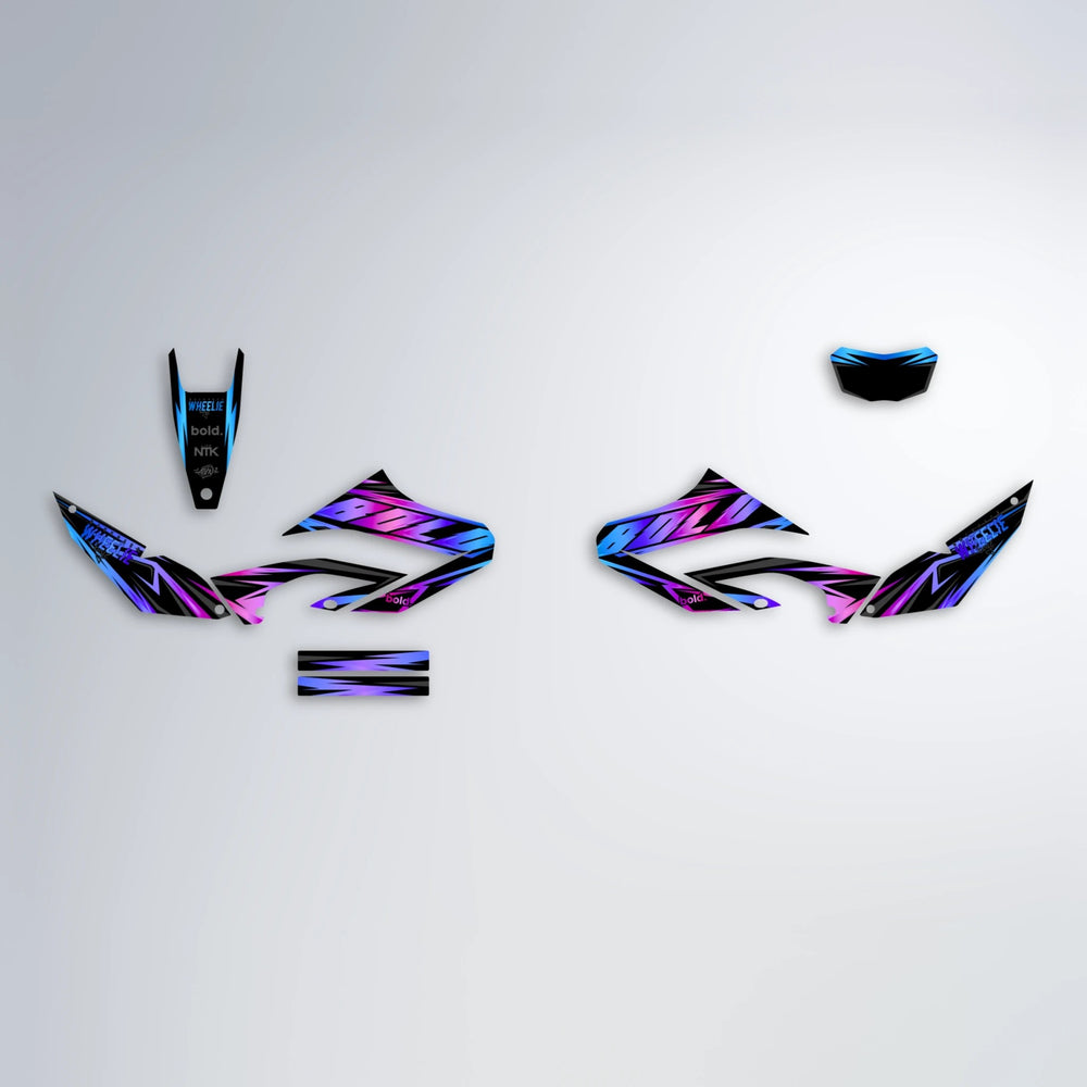 SCAN Yamaha WR 125X graphics kit parts layout in Blue Purple Fade