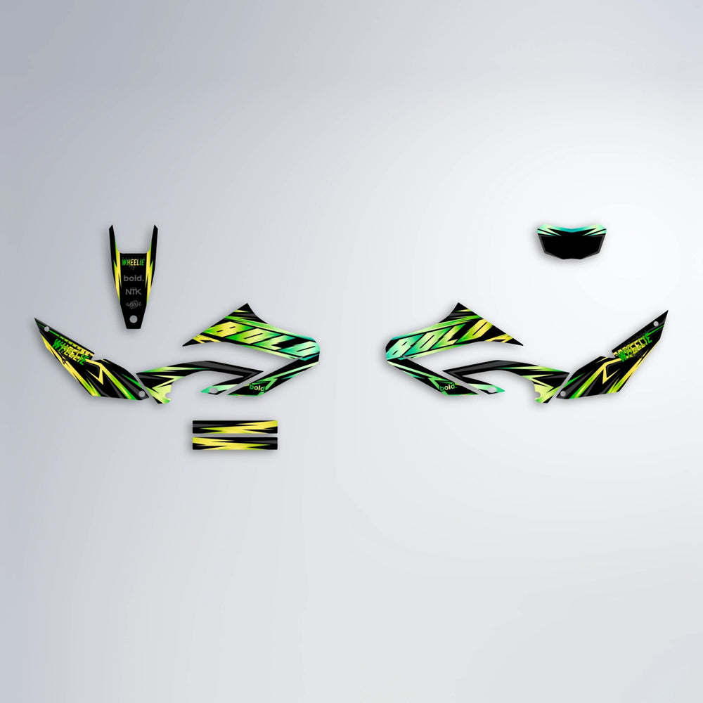 SCAN Yamaha WR 125X graphics kit parts layout in Cyan & Green