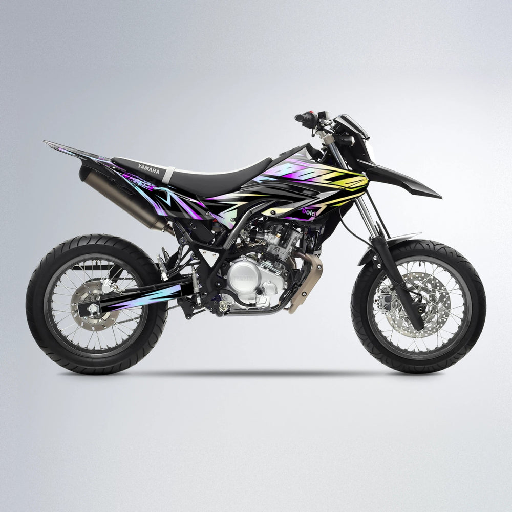 SCAN Yamaha WR 125X supermoto graphics kit in Purple & Yellow