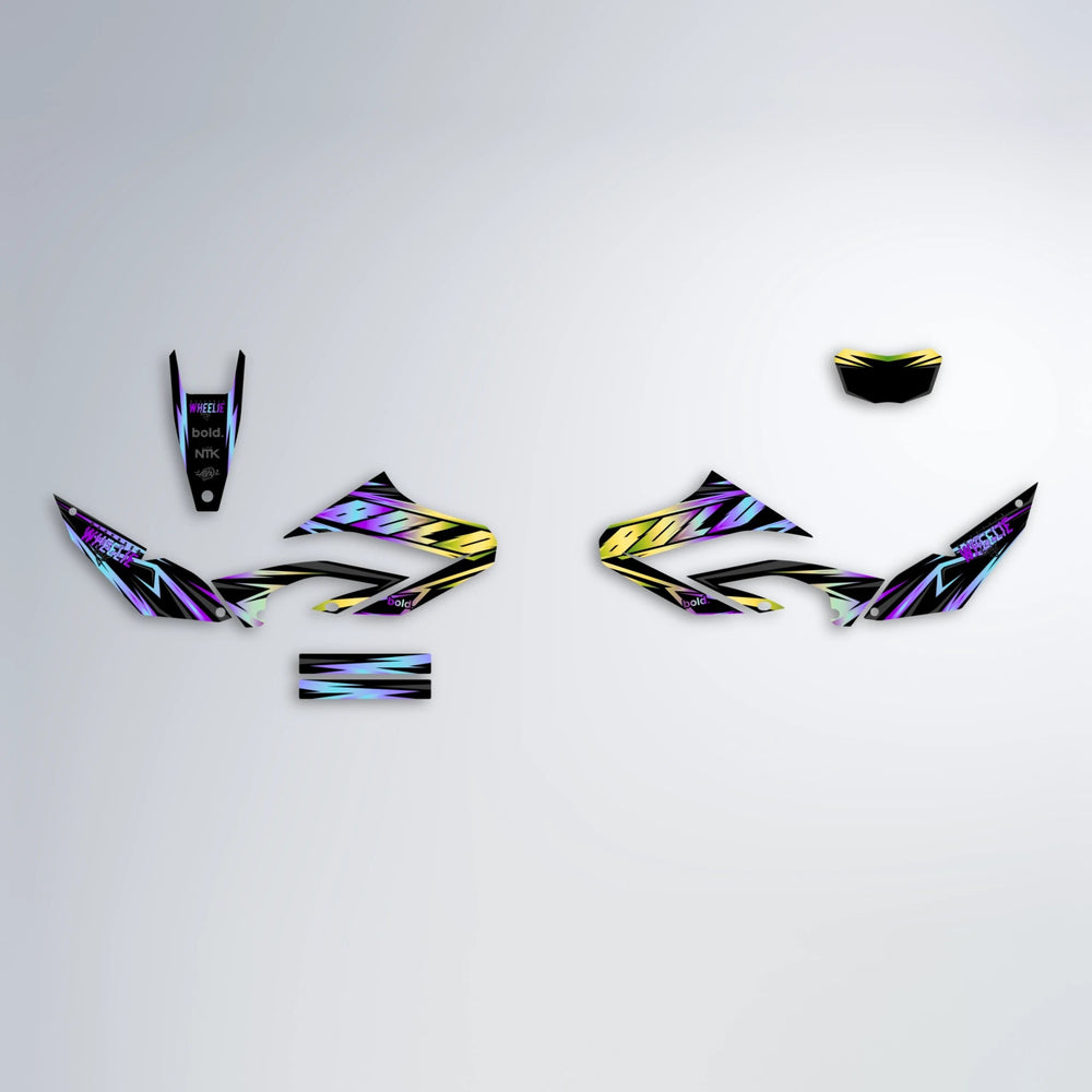 SCAN Yamaha WR 125X graphics kit parts layout in Purple & Yellow