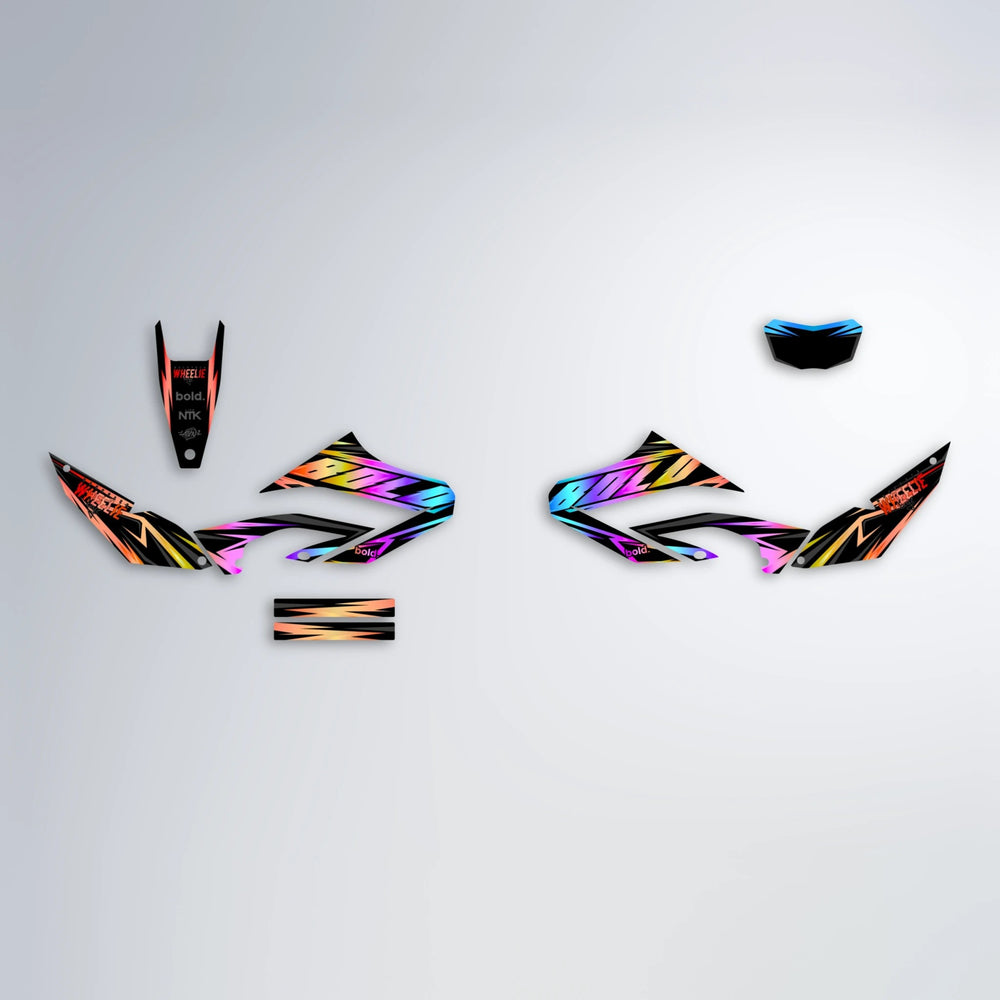 SCAN Yamaha WR 125X graphics kit parts layout in Sunset Fade
