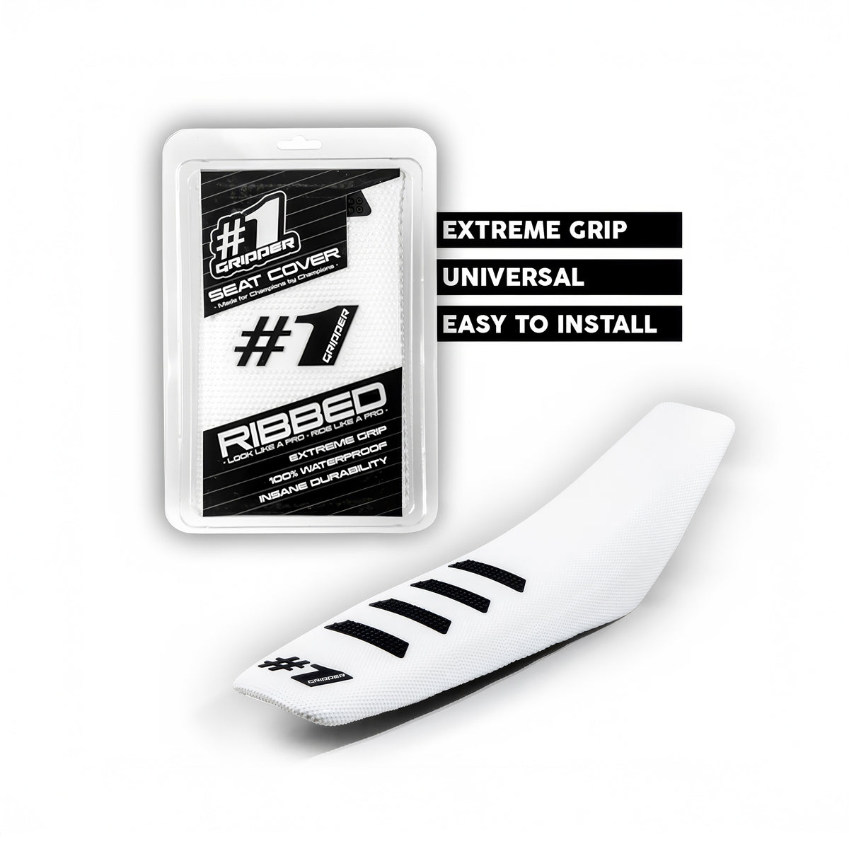 One Gripper Seat Cover White Ribbed – Supermoto Seat Cover