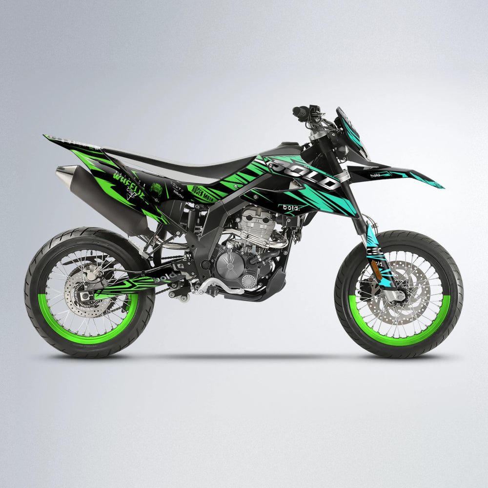 SEBBE ROSEN Aprilia SX 125 supermoto graphics kit in Cyan & Green