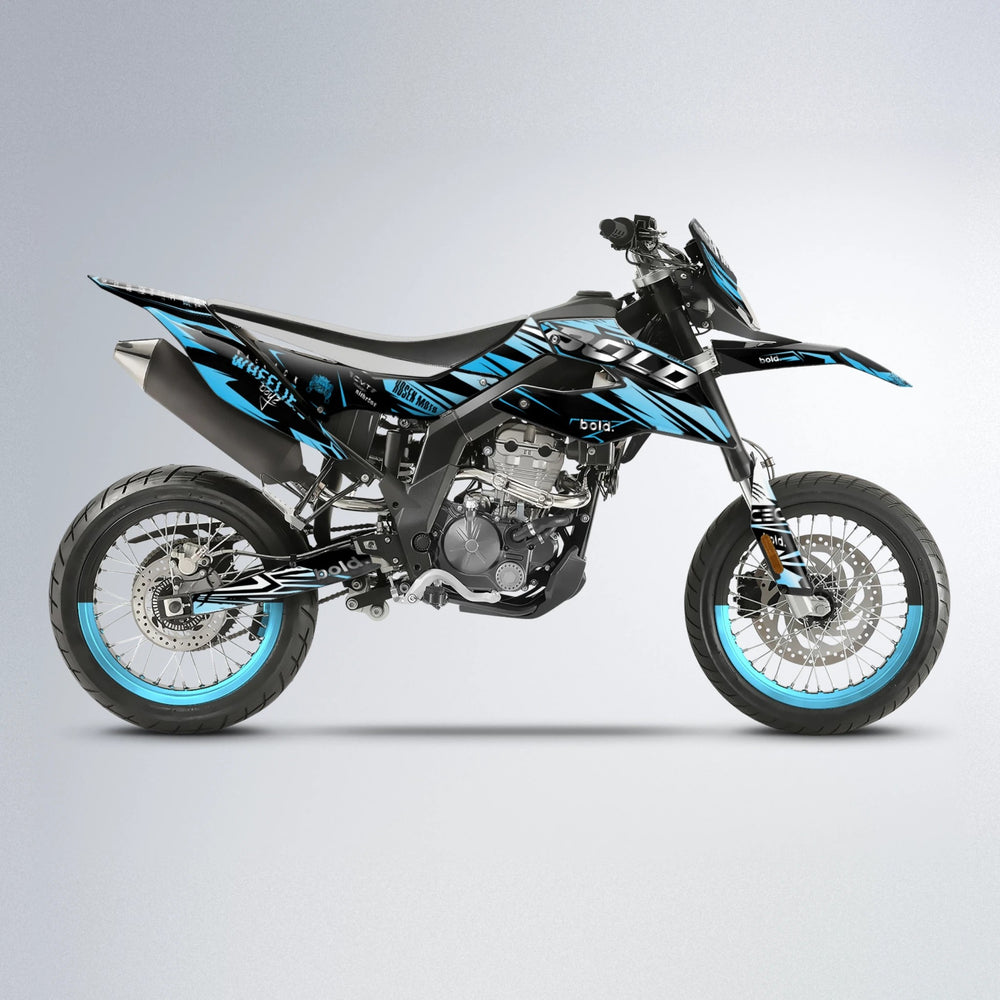 SEBBE ROSEN Aprilia SX 125 supermoto graphics kit in Light Blue & White