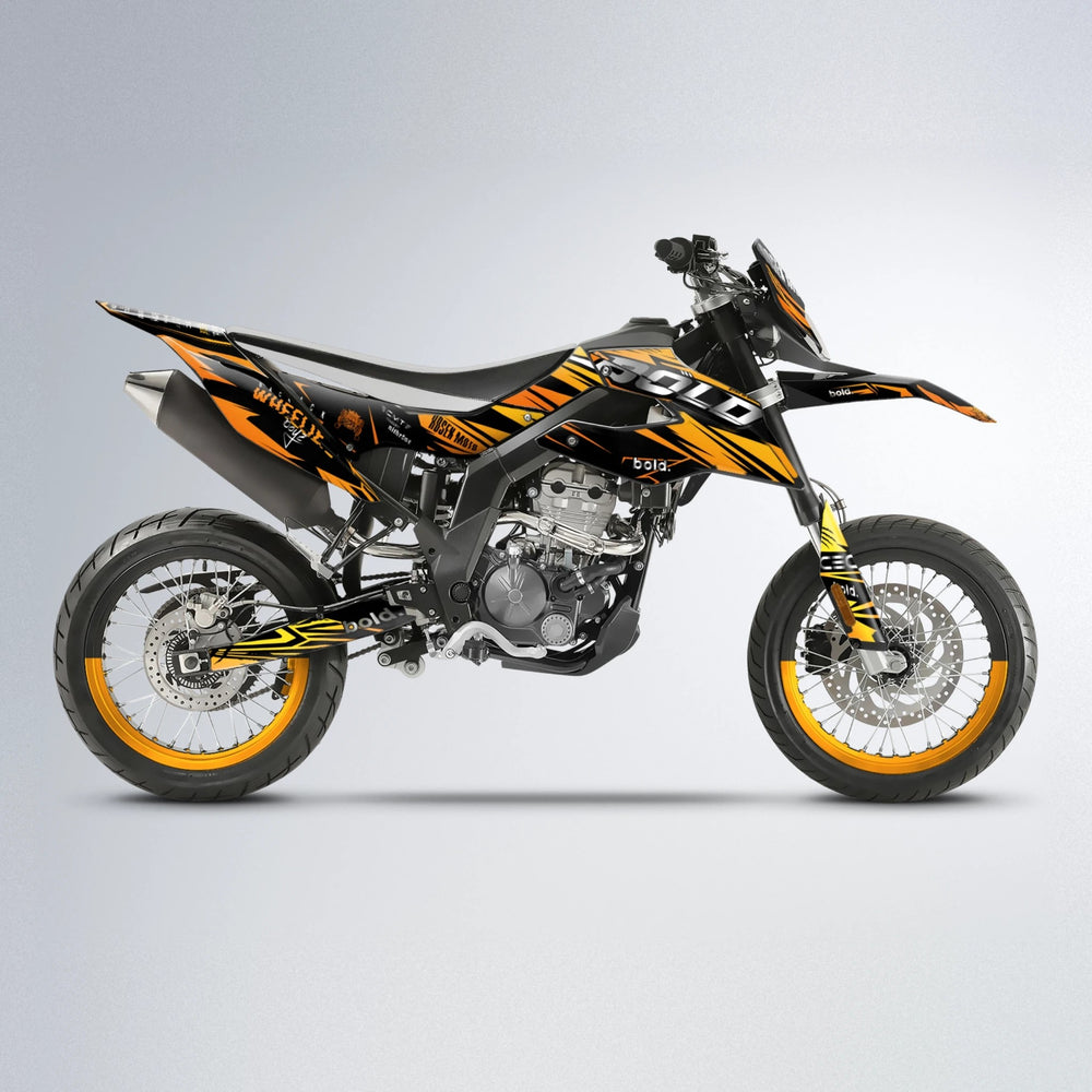 SEBBE ROSEN Aprilia SX 125 supermoto graphics kit in Orange & Yellow