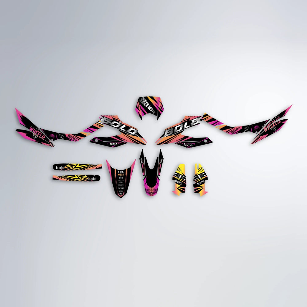 SEBBE ROSEN Aprilia SX 125 graphics kit parts layout in Pink & Yellow