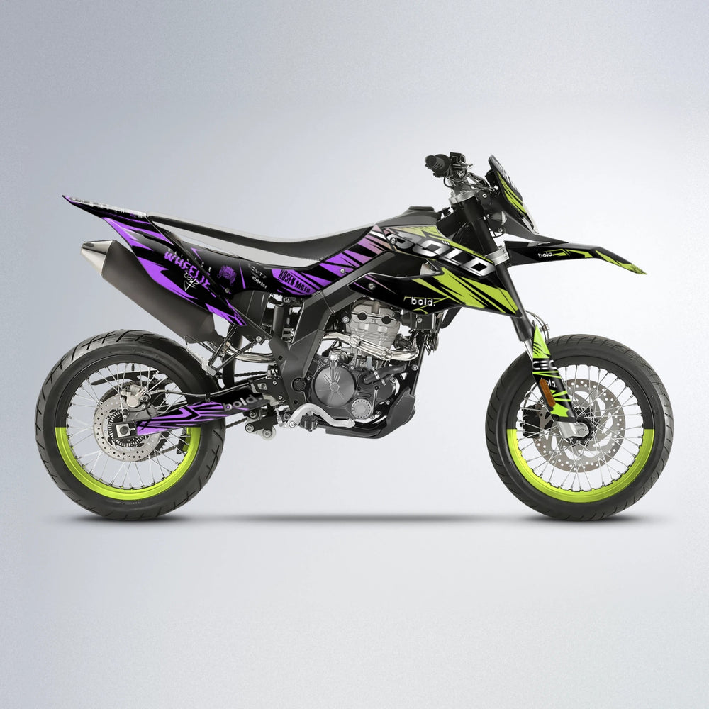 SEBBE ROSEN Aprilia SX 125 supermoto graphics kit in Purple & Yellow