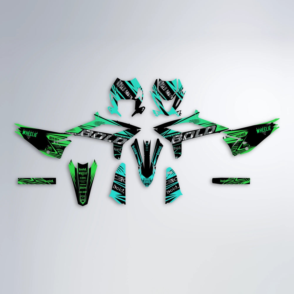 SEBBE ROSEN Beta graphics kit parts layout in Cyan & Green