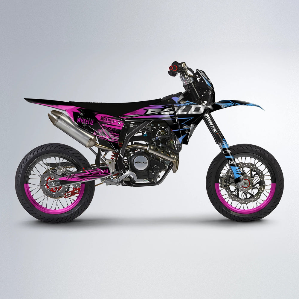 SEBBE ROSEN Fantic supermoto graphics kit in Pink & Light Blue