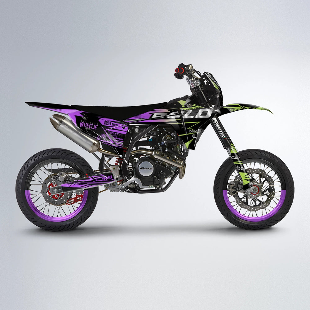 SEBBE ROSEN Fantic supermoto graphics kit in Purple & Yellow
