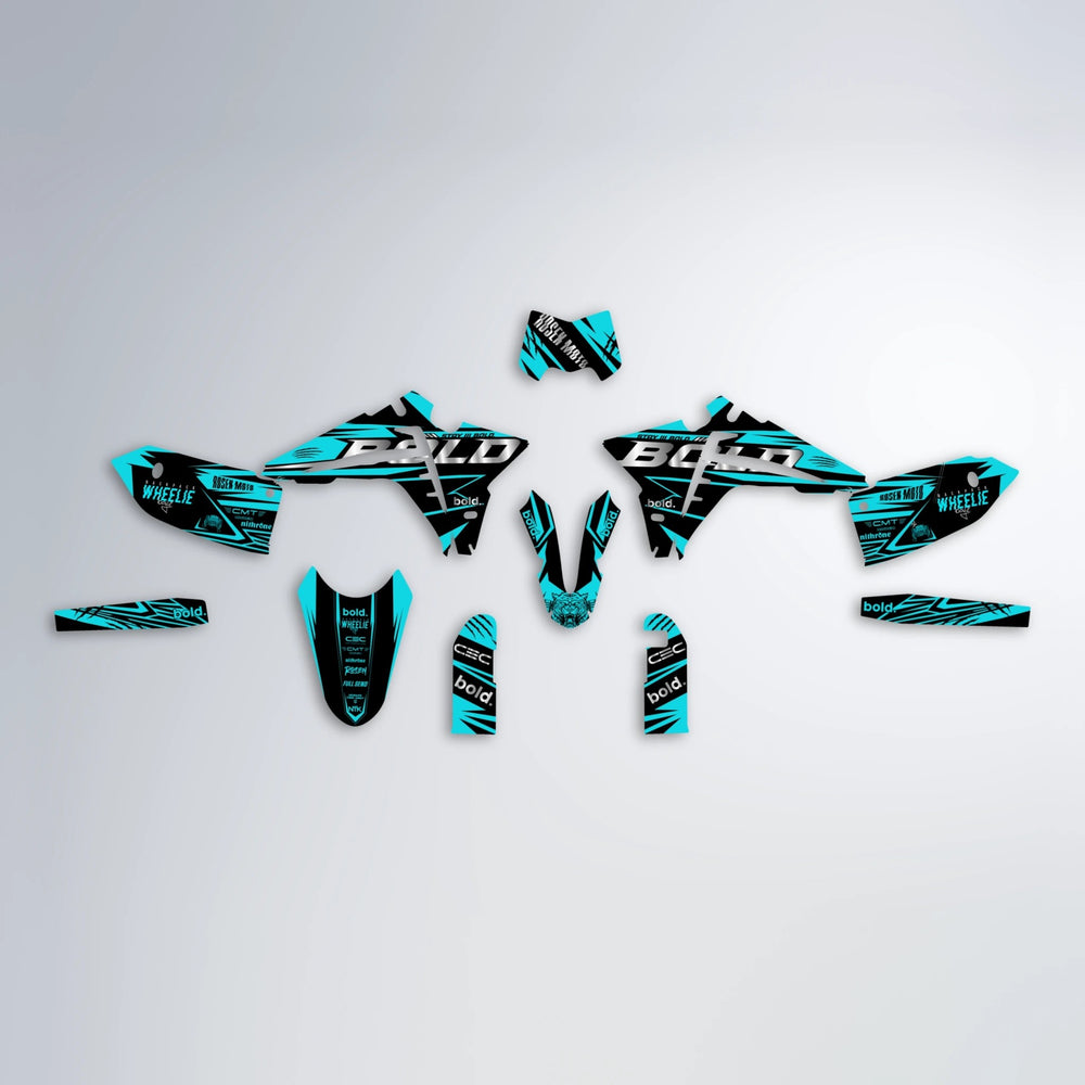 SEBBE ROSEN Fantic graphics kit parts layout in Teal