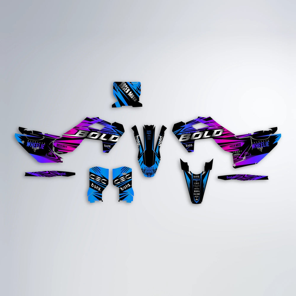 SEBBE ROSEN Husqvarna FE/TE graphics kit parts layout in Blue Purple Fade