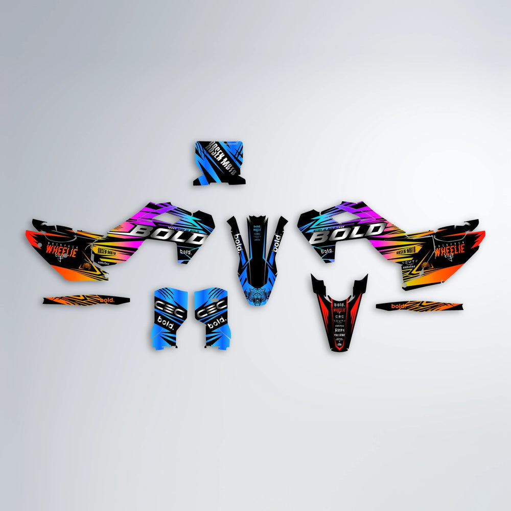 SEBBE ROSEN Husqvarna FE/TE graphics kit parts layout in Sunset Fade