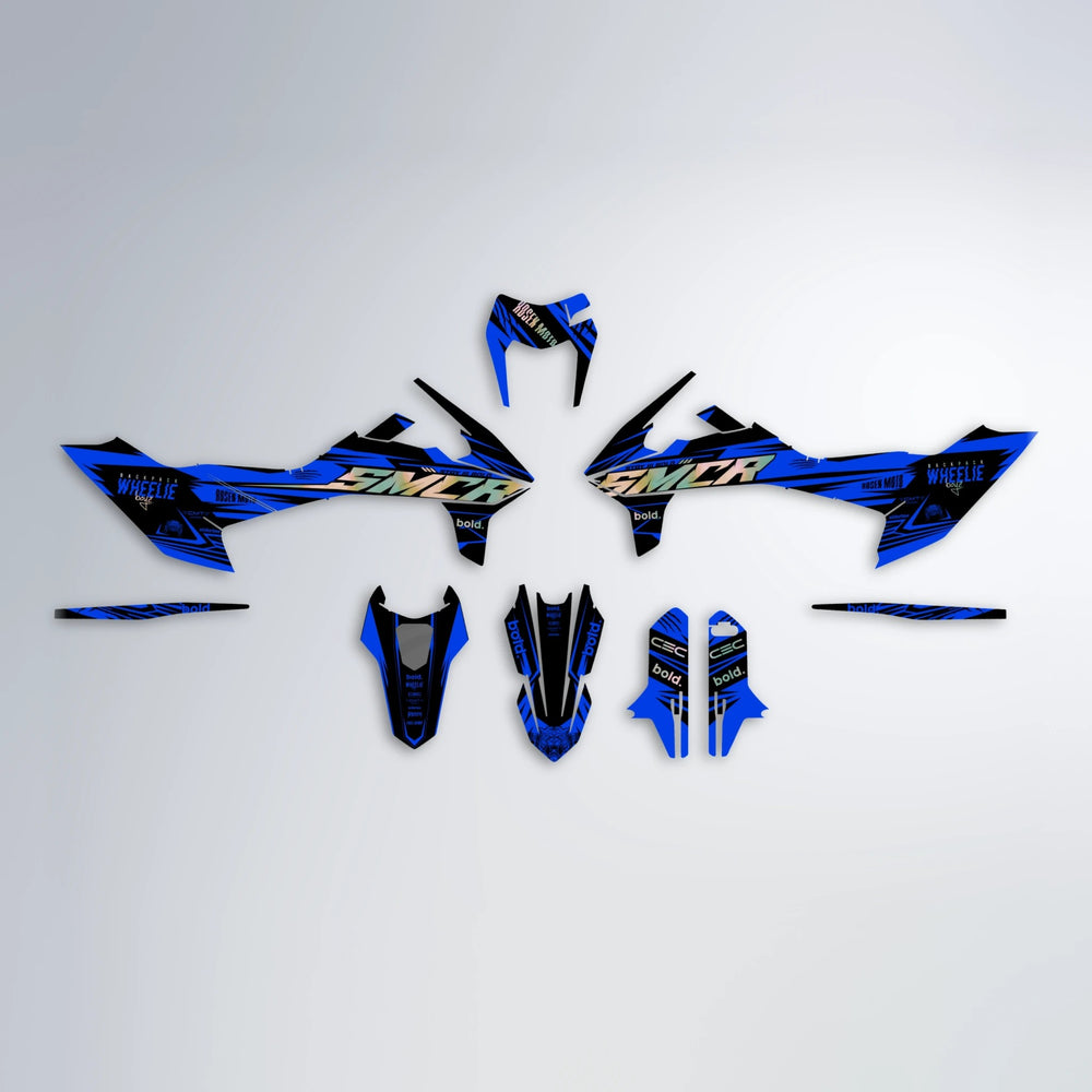 SEBBE ROSEN KTM SMC 690 graphics kit parts layout in Blue