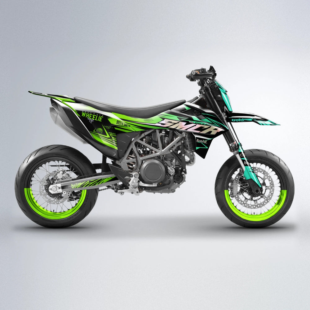 SEBBE ROSEN KTM SMC 690 supermoto graphics kit in Cyan & Green