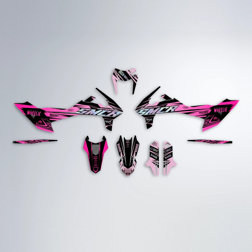 SEBBE ROSEN KTM SMC 690 graphics kit parts layout in Flamingo