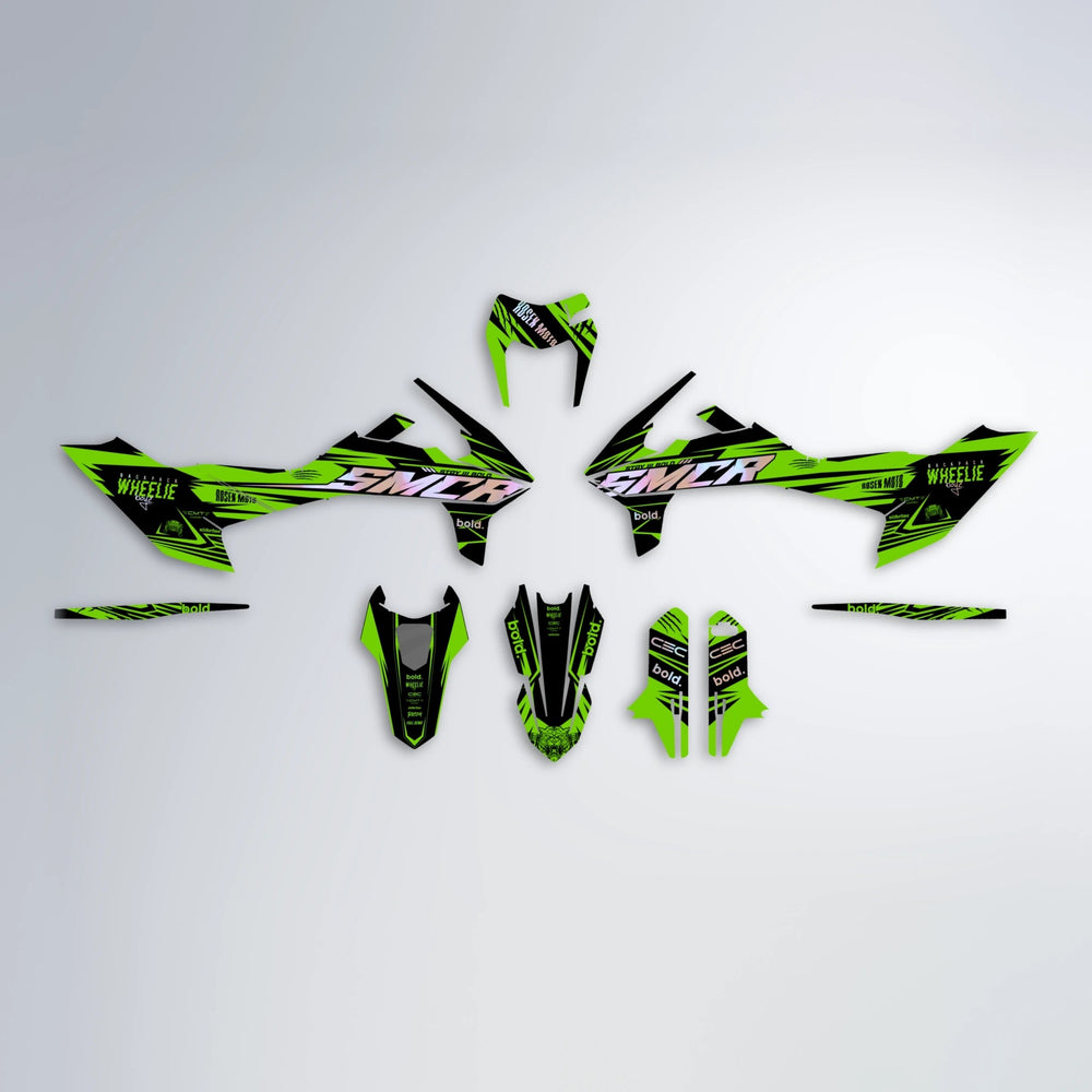 SEBBE ROSEN KTM SMC 690 graphics kit parts layout in Green