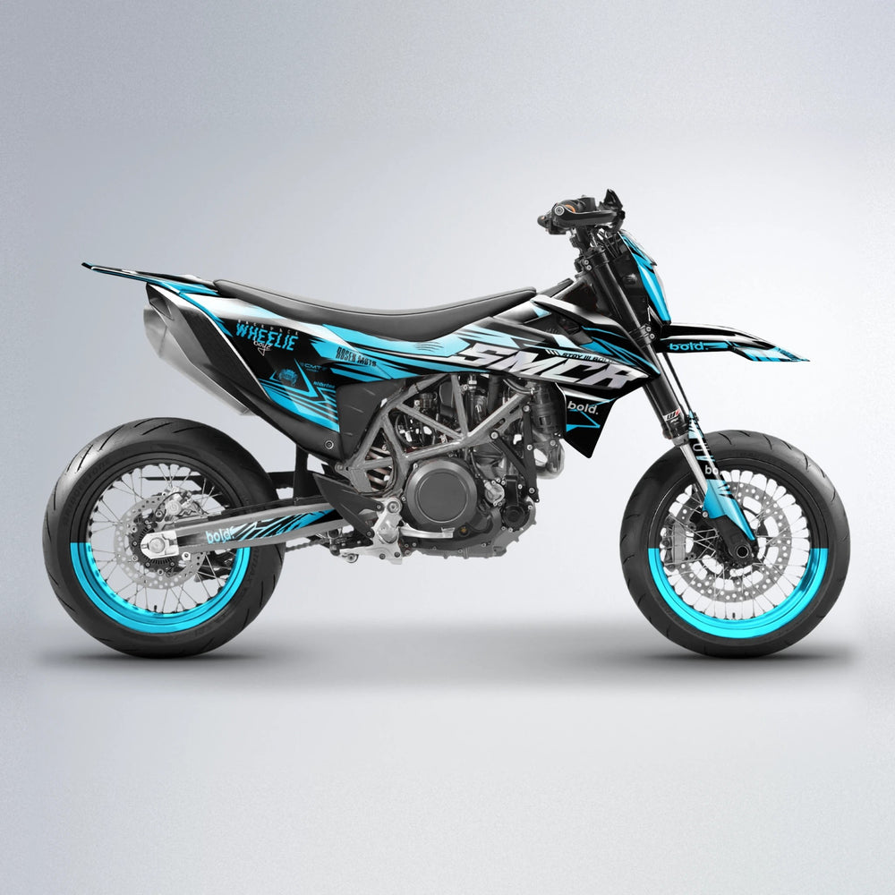 SEBBE ROSEN KTM SMC 690 supermoto graphics kit in Light Blue & White