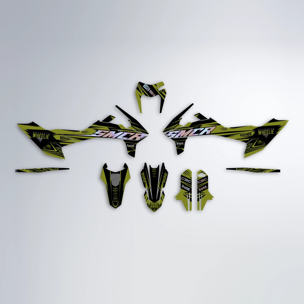 SEBBE ROSEN KTM SMC 690 graphics kit parts layout in Olive