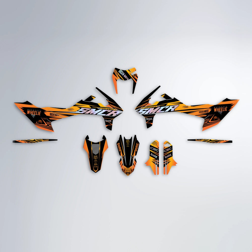 SEBBE ROSEN KTM SMC 690 graphics kit parts layout in Orange & Yellow