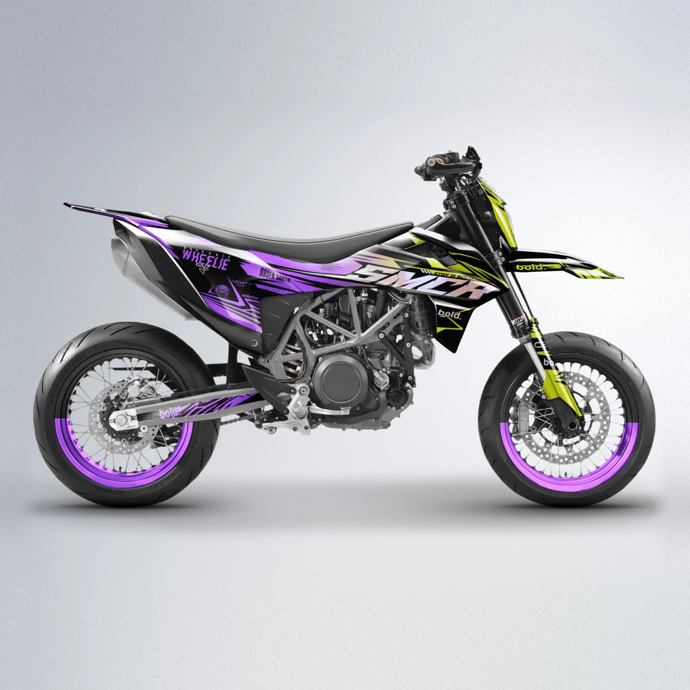 SEBBE ROSEN KTM SMC 690 supermoto graphics kit in Purple & Yellow