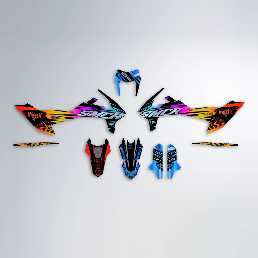 SEBBE ROSEN KTM SMC 690 graphics kit parts layout in Sunset Fade