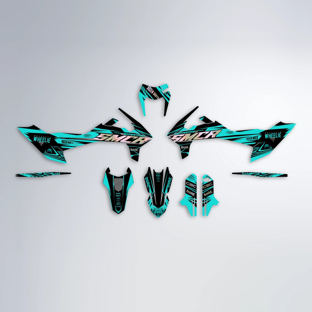SEBBE ROSEN KTM SMC 690 graphics kit parts layout in Teal