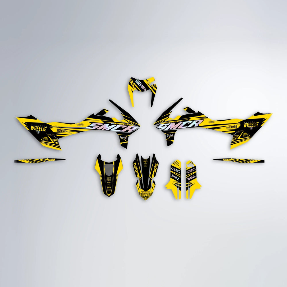 SEBBE ROSEN KTM SMC 690 graphics kit parts layout in Yellow